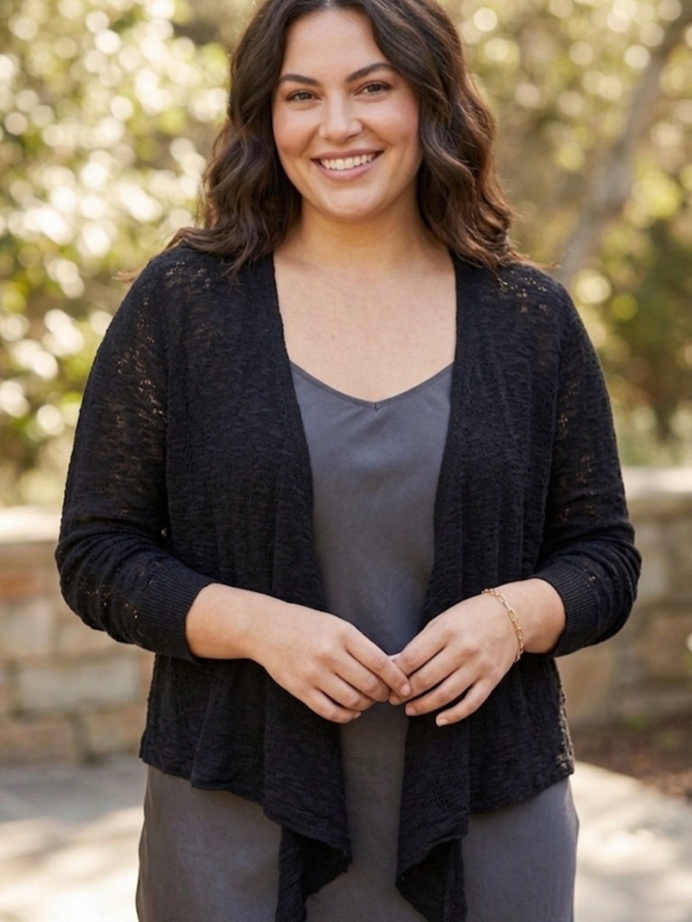 Faded Glory Black Open-Front Lightweight Knit Cardigan